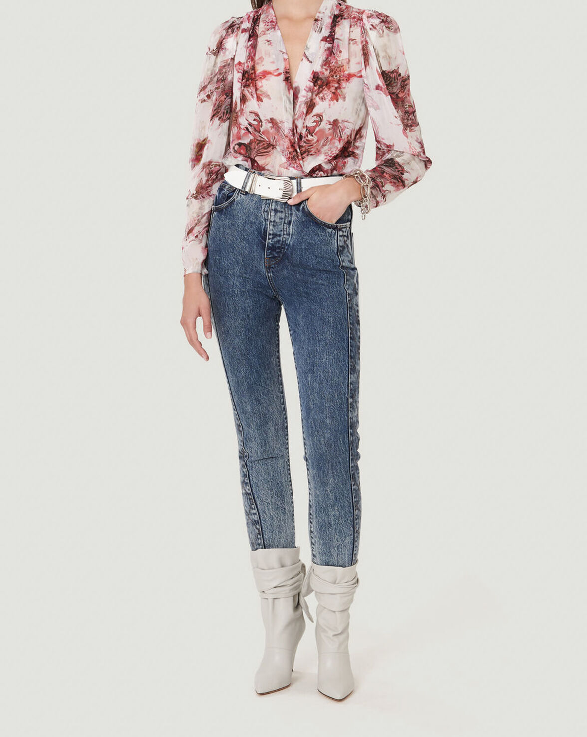 SYLA PRINTED PUFF SLEEVE BLOUSE TOP image number null